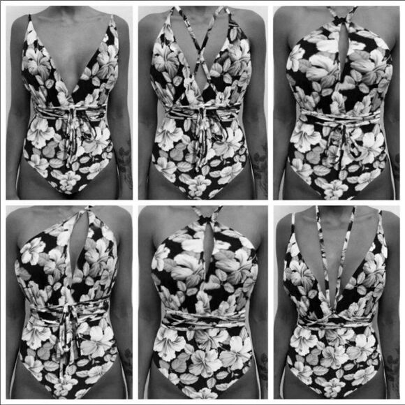 Tropical Floral Plunge Multi Way Swimsuit‎ - Picture 2 of 10